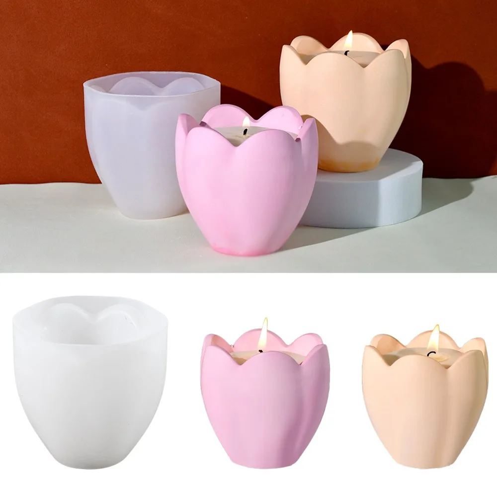 Candle Making Ideas - ทิวลิปเทียนผู้ถือแม่พิมพ์ซิลิโคนดอกไม้เรซิ่นสบู่ทําเครื่องมือพืชเทียนของขวัญวันเกิดยิปซั่มกล่องเครื่องประดับ