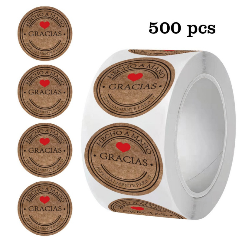 Label Sticker Round - 500 PCS สเปนสติกเกอร์วันหยุดเบเกอรี่ซองจดหมายบรรจุภัณฑ์ของขวัญซีลสติกเกอร์ตกแต่งรอบป้ายกระดาษคราฟท์