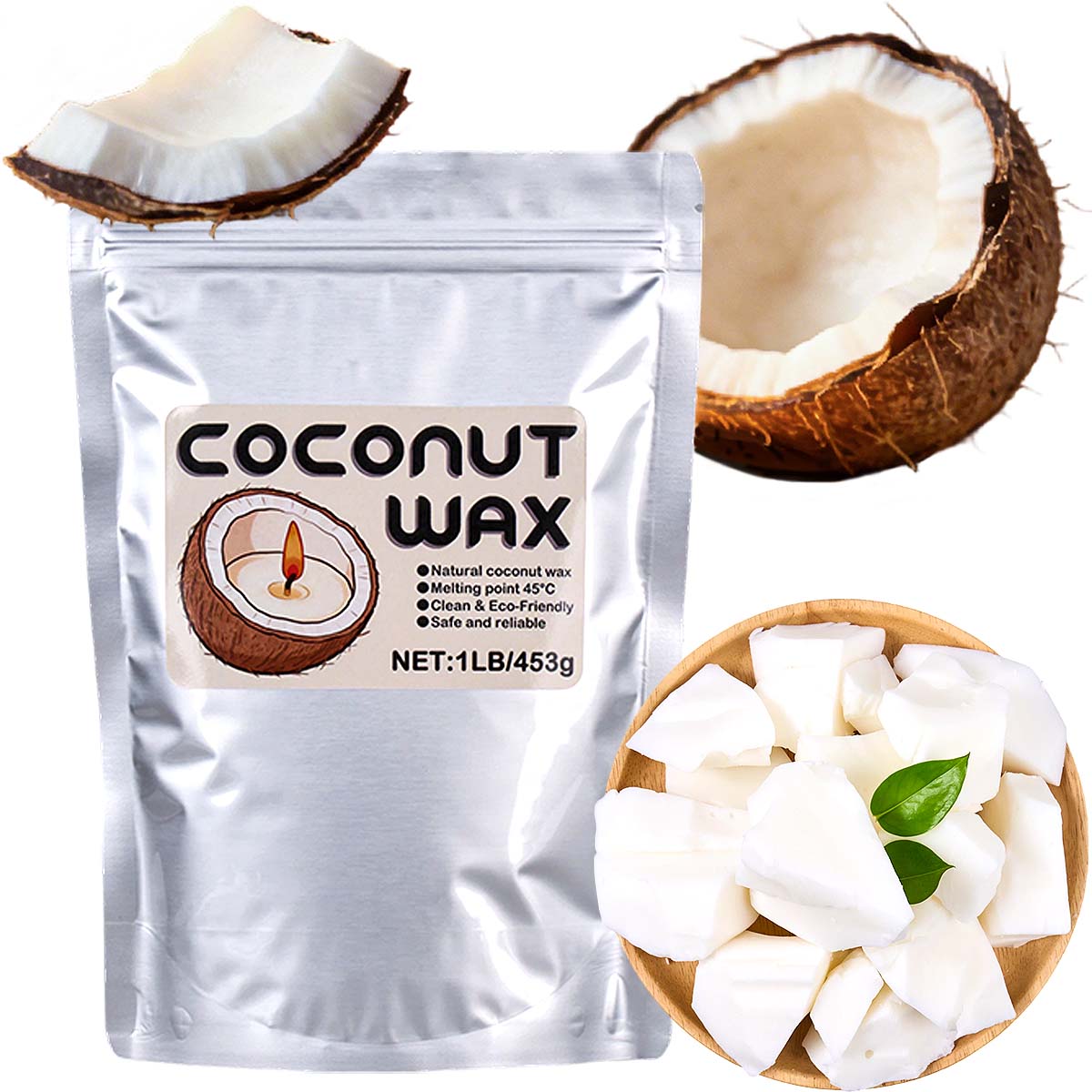 1LB ขี้ผึ้งมะพร้าวขาว ขี้ผึ้งจ - Coconut Wax Flake บทวิจารณ์และราคา